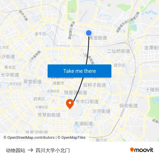 动物园站 to 四川大学小北门 map