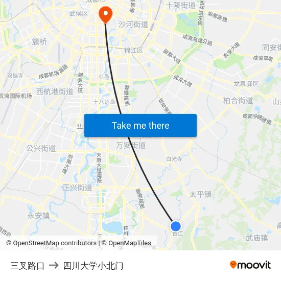 三叉路口 to 四川大学小北门 map