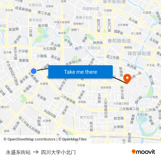 永盛东街站 to 四川大学小北门 map