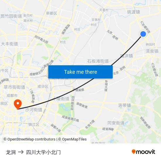 龙洞 to 四川大学小北门 map