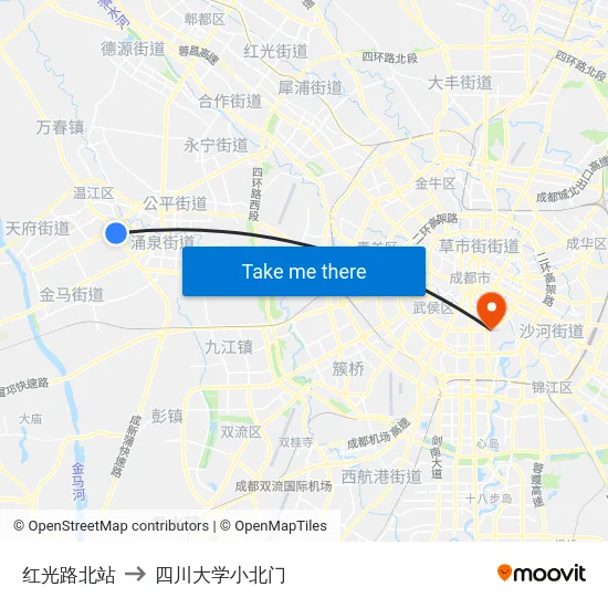 红光路北站 to 四川大学小北门 map