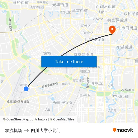 双流机场 to 四川大学小北门 map