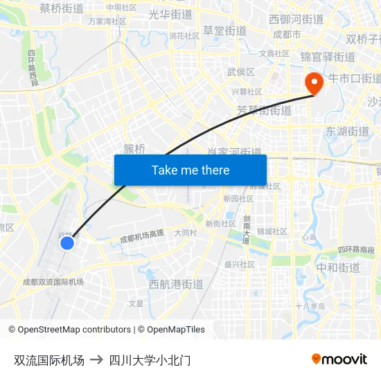 双流国际机场 to 四川大学小北门 map