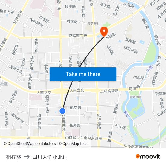 桐梓林 to 四川大学小北门 map