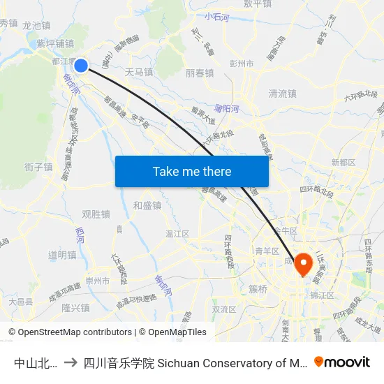 中山北路 to 四川音乐学院 Sichuan Conservatory of Music map
