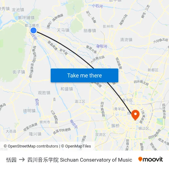 恬园 to 四川音乐学院 Sichuan Conservatory of Music map
