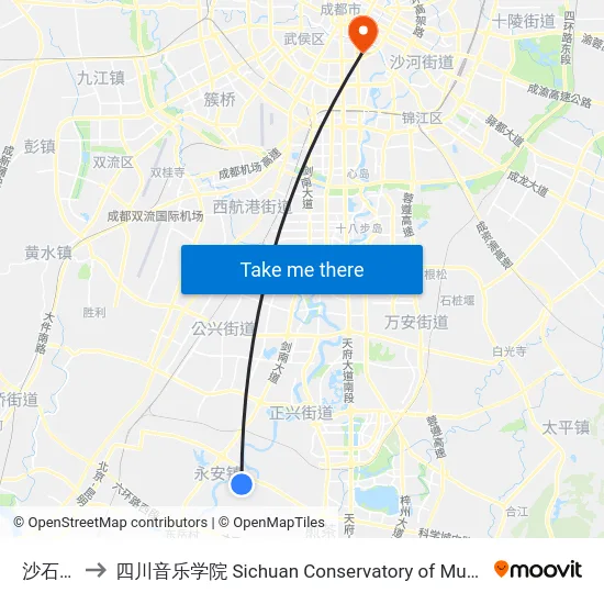 沙石镇 to 四川音乐学院 Sichuan Conservatory of Music map