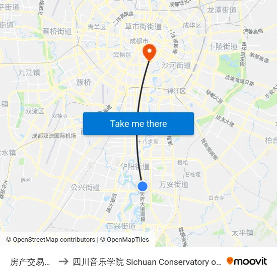 房产交易中心 to 四川音乐学院 Sichuan Conservatory of Music map