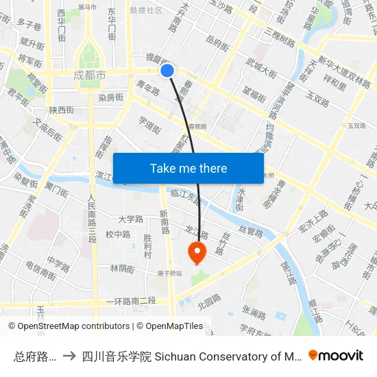 总府路站 to 四川音乐学院 Sichuan Conservatory of Music map
