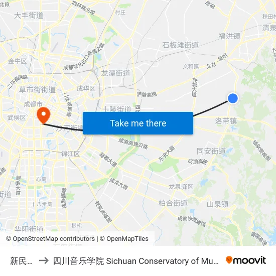 新民村 to 四川音乐学院 Sichuan Conservatory of Music map