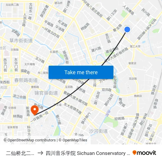 二仙桥北二路中 to 四川音乐学院 Sichuan Conservatory of Music map