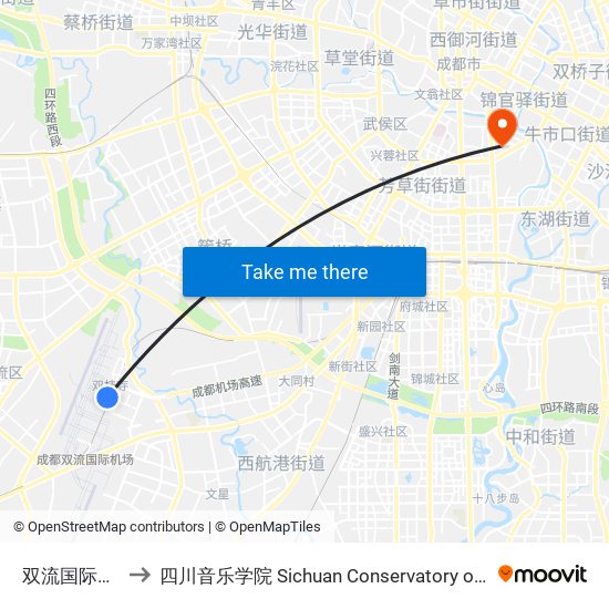 双流国际机场 to 四川音乐学院 Sichuan Conservatory of Music map
