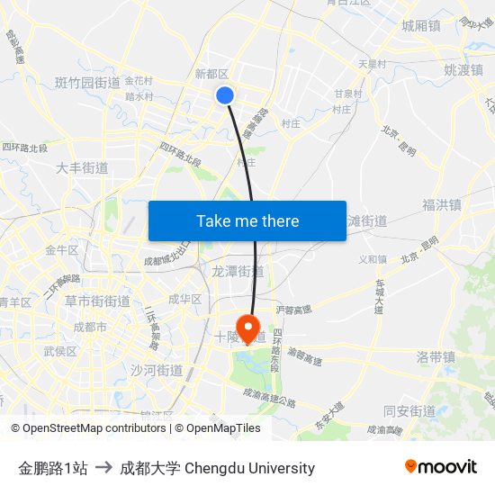 金鹏路1站 to 成都大学 Chengdu University map