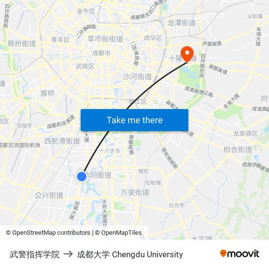 武警指挥学院 to 成都大学 Chengdu University map