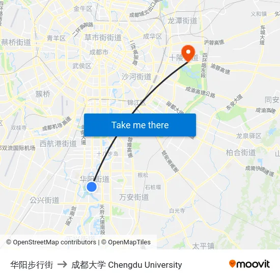 华阳步行街 to 成都大学 Chengdu University map