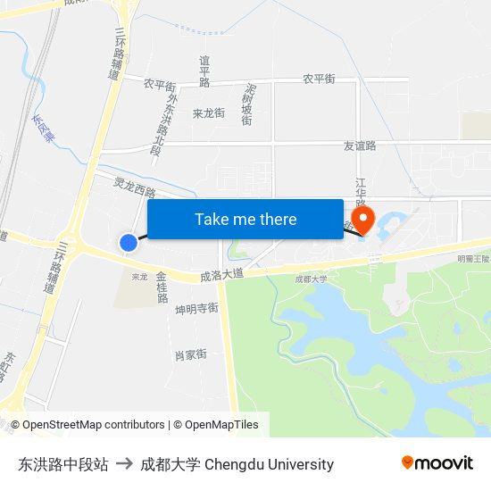 东洪路中段站 to 成都大学 Chengdu University map