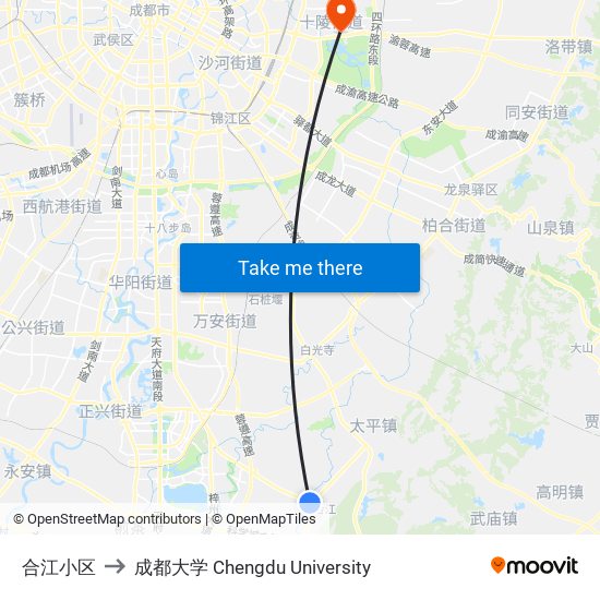 合江小区 to 成都大学 Chengdu University map