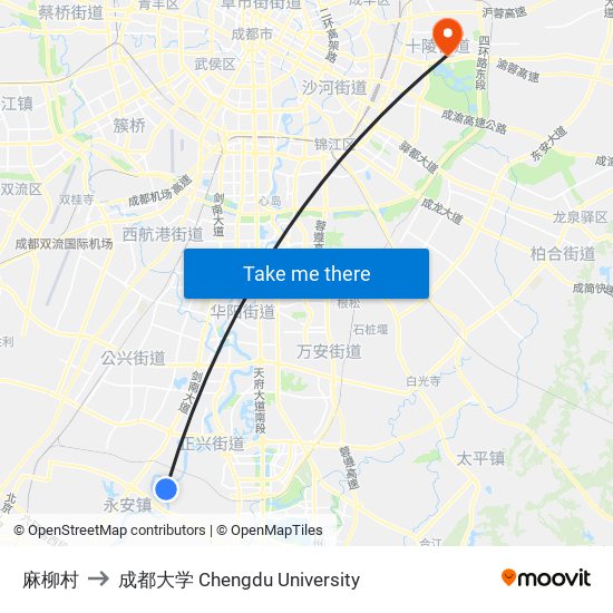 麻柳村 to 成都大学 Chengdu University map