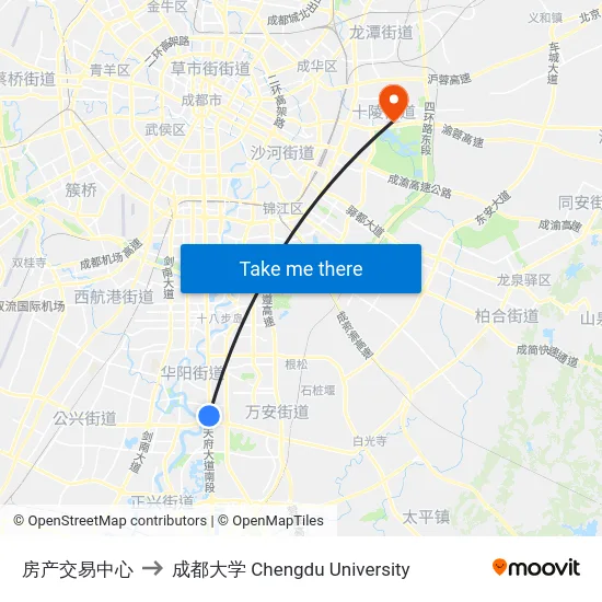 房产交易中心 to 成都大学 Chengdu University map