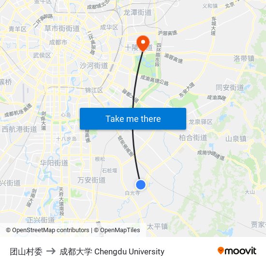 团山村委 to 成都大学 Chengdu University map