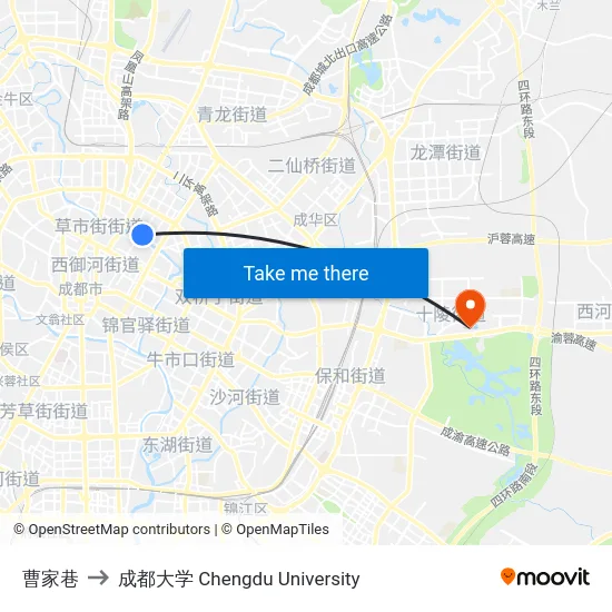 曹家巷 to 成都大学 Chengdu University map