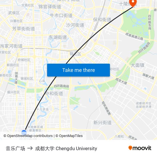 音乐广场 to 成都大学 Chengdu University map