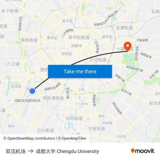 双流机场 to 成都大学 Chengdu University map