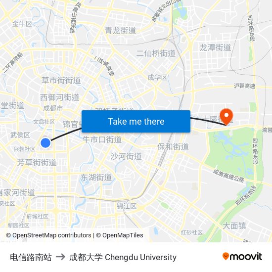 电信路南站 to 成都大学 Chengdu University map