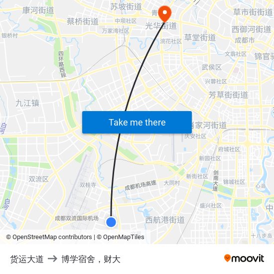 货运大道 to 博学宿舍，财大 map