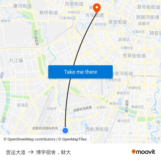 货运大道 to 博学宿舍，财大 map