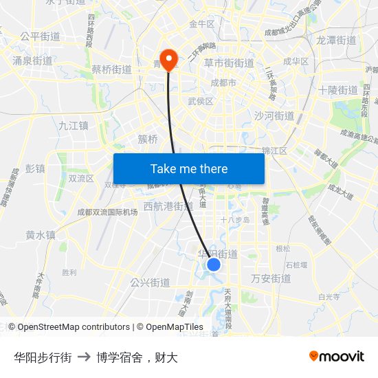 华阳步行街 to 博学宿舍，财大 map