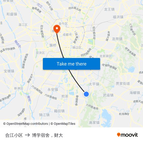 合江小区 to 博学宿舍，财大 map