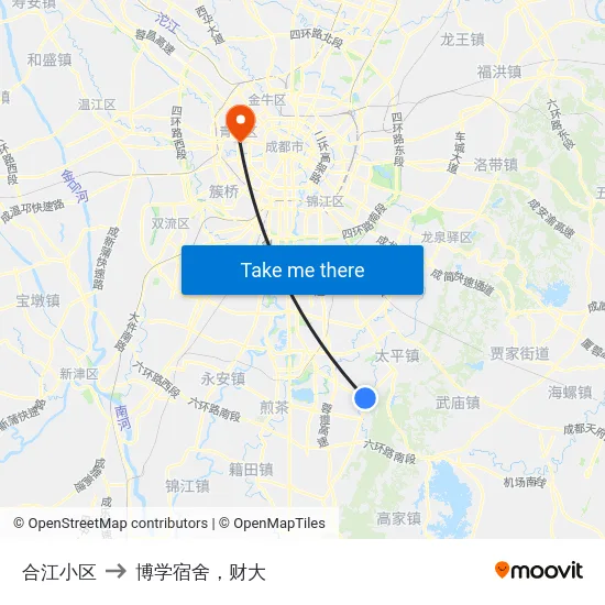 合江小区 to 博学宿舍，财大 map