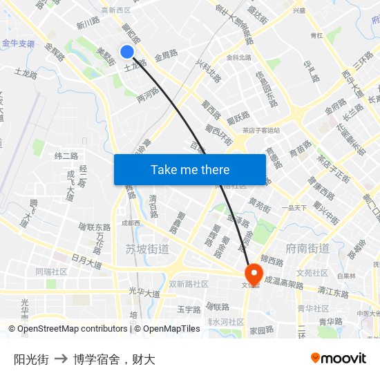 阳光街 to 博学宿舍，财大 map