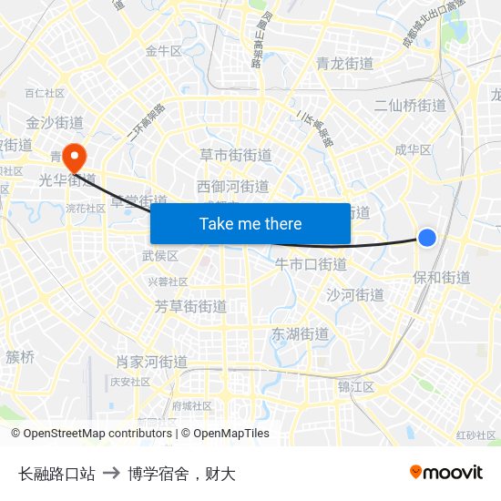 长融路口站 to 博学宿舍，财大 map