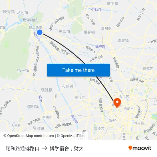 翔和路通锦路口 to 博学宿舍，财大 map
