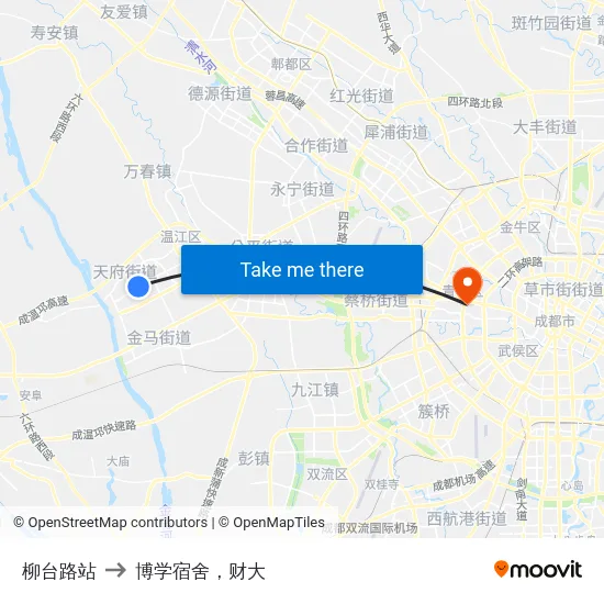 柳台路站 to 博学宿舍，财大 map