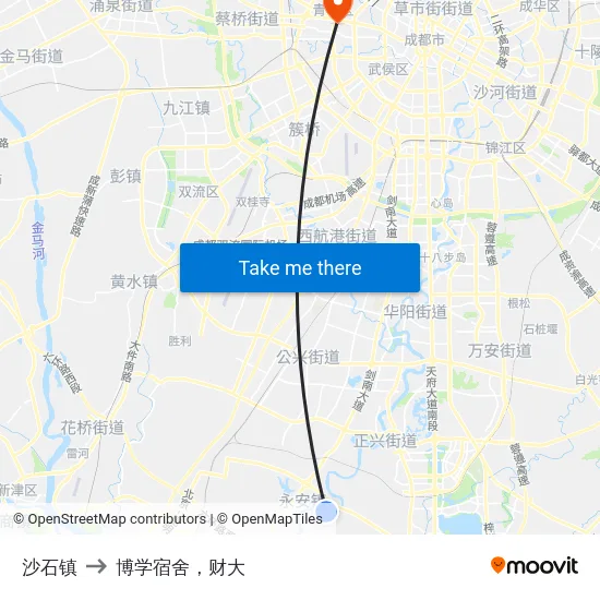 沙石镇 to 博学宿舍，财大 map