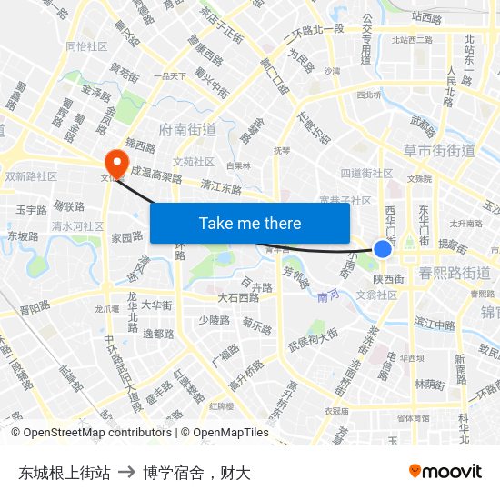 东城根上街站 to 博学宿舍，财大 map
