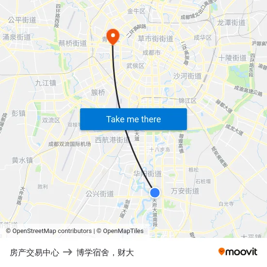 房产交易中心 to 博学宿舍，财大 map