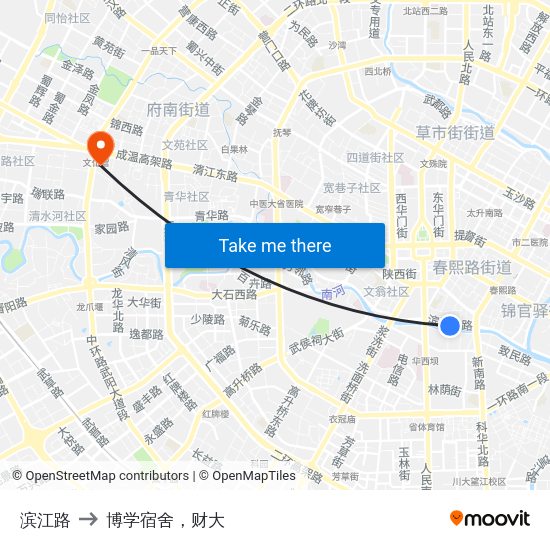 滨江路 to 博学宿舍，财大 map