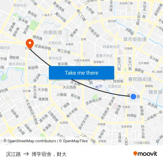 滨江路 to 博学宿舍，财大 map