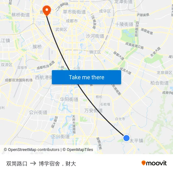 双简路口 to 博学宿舍，财大 map