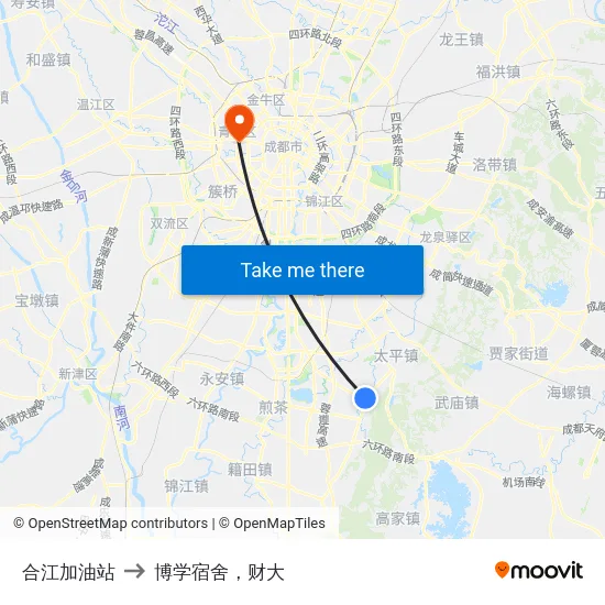 合江加油站 to 博学宿舍，财大 map