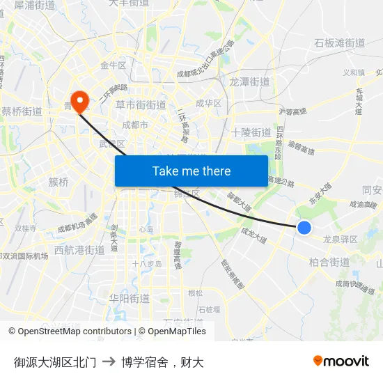 御源大湖区北门 to 博学宿舍，财大 map