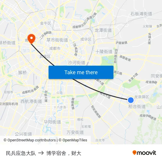 民兵应急大队 to 博学宿舍，财大 map