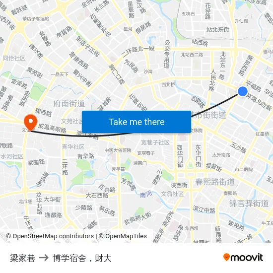 梁家巷 to 博学宿舍，财大 map