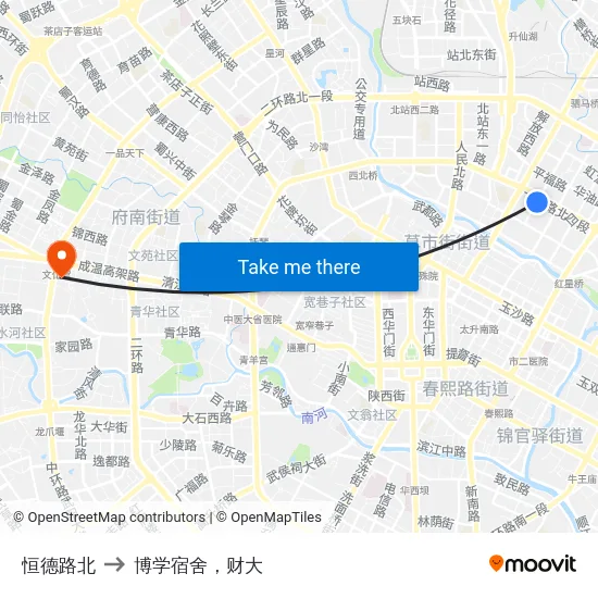 恒德路北 to 博学宿舍，财大 map