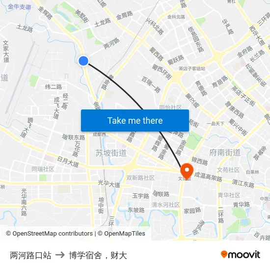 两河路口站 to 博学宿舍，财大 map