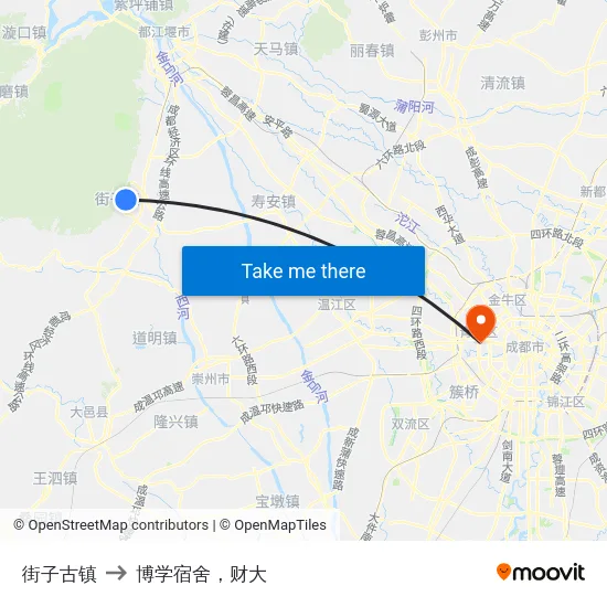 街子古镇 to 博学宿舍，财大 map
